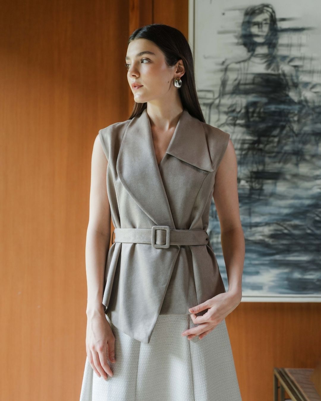 INVIO Blake Belted Suede Vest | Rompi Atasan Wanita - Amber Collection
