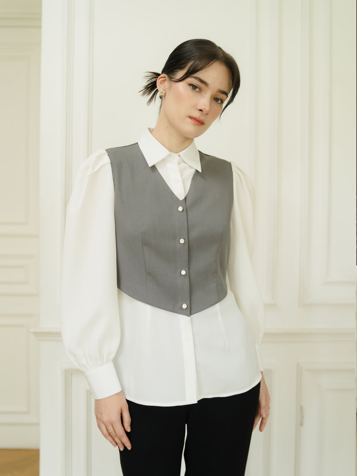 INVIO Rochelle Layered Vest Shirt | Kemeja Atasan Blouse Wanita - Aurist