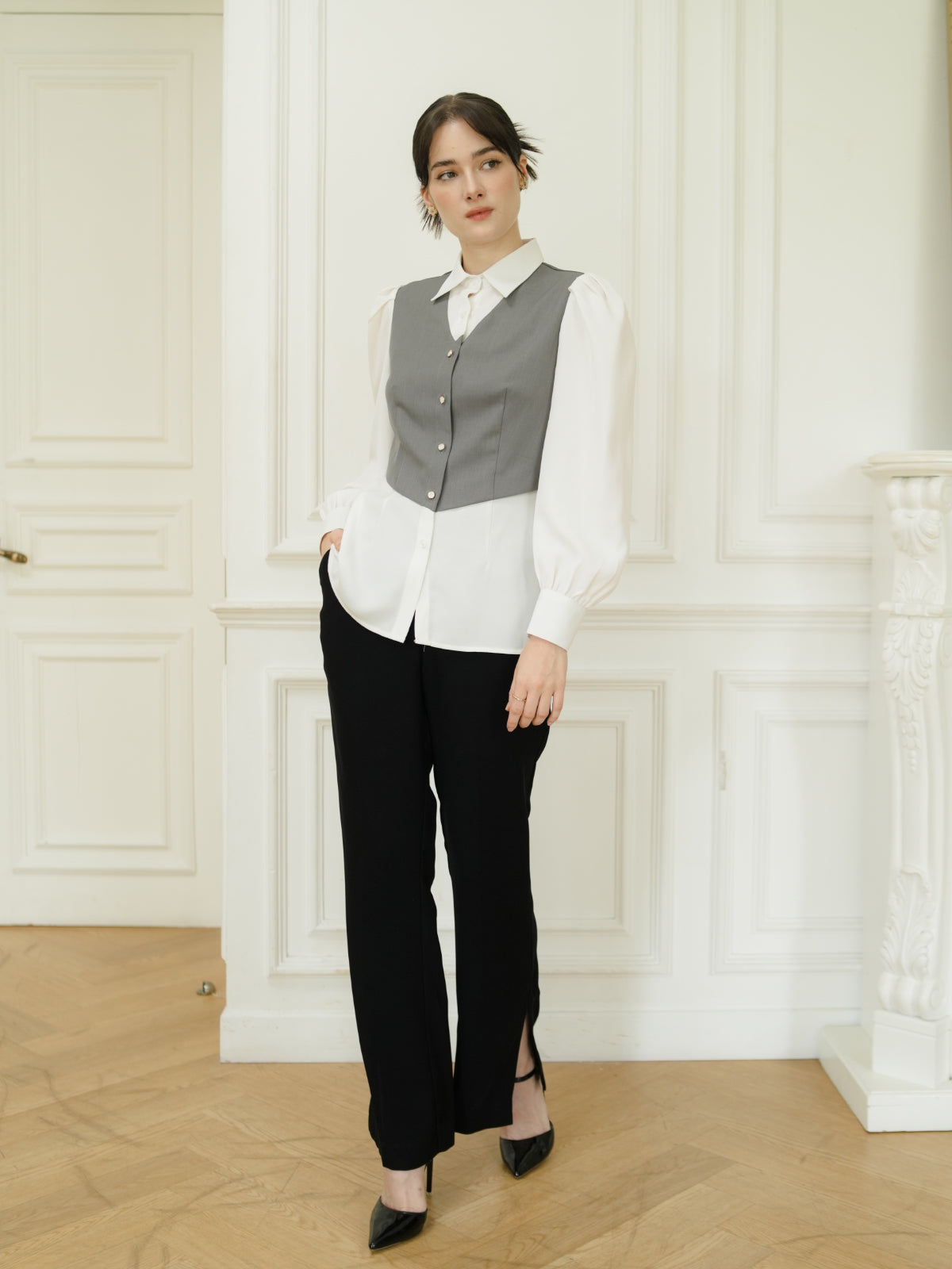 INVIO Rochelle Layered Vest Shirt | Kemeja Atasan Blouse Wanita - Aurist