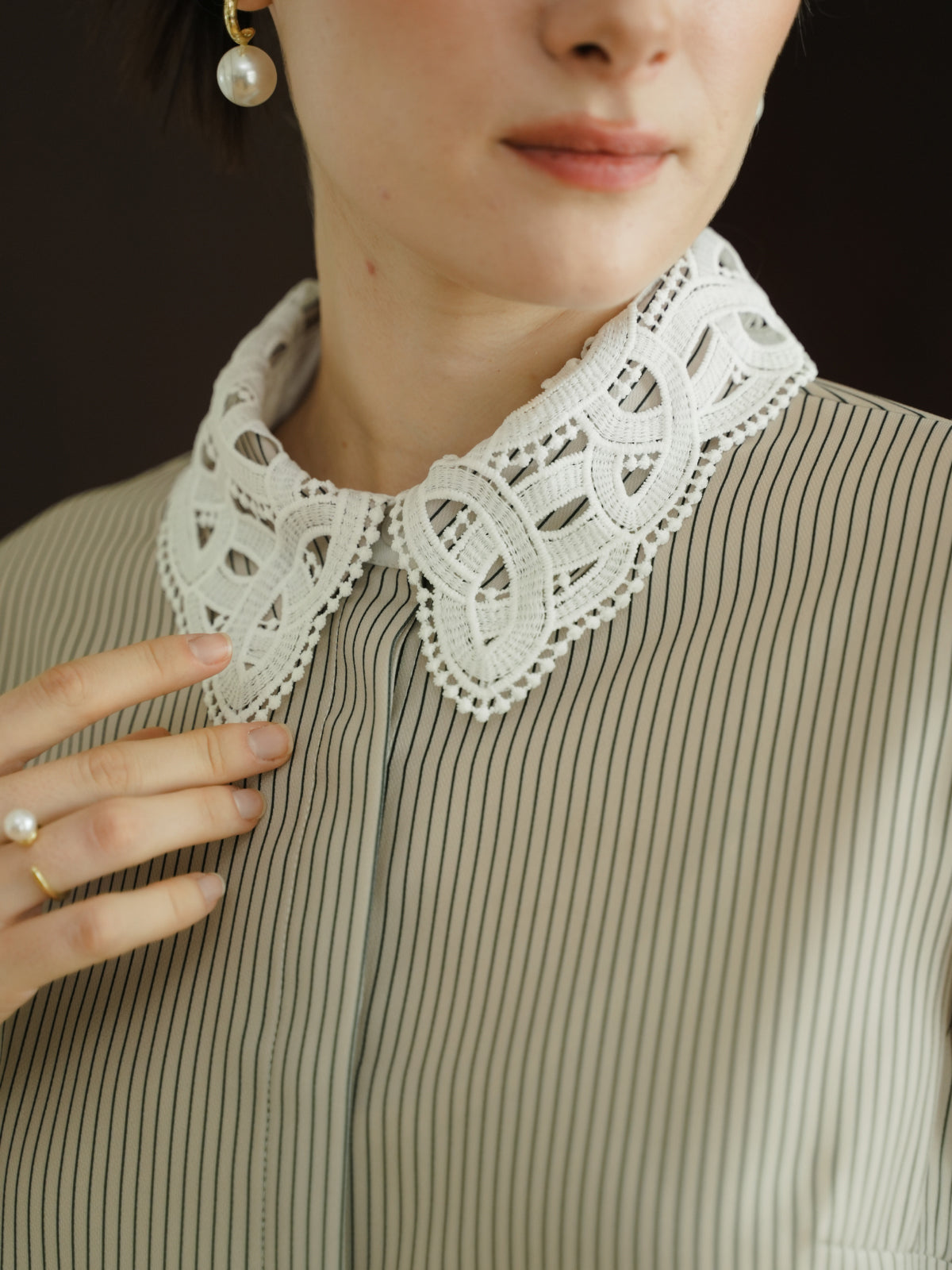 INVIO Riverlyn Lace Collar Stripe Shirt | Kemeja Atasan Wanita - Aurist
