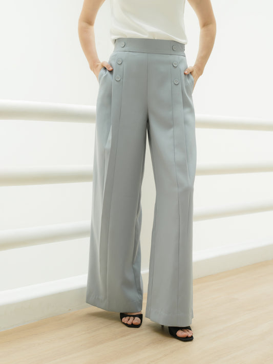 INVIO Regita Pleats Button Wide Leg Trousers | Celana Wanita - Aurist