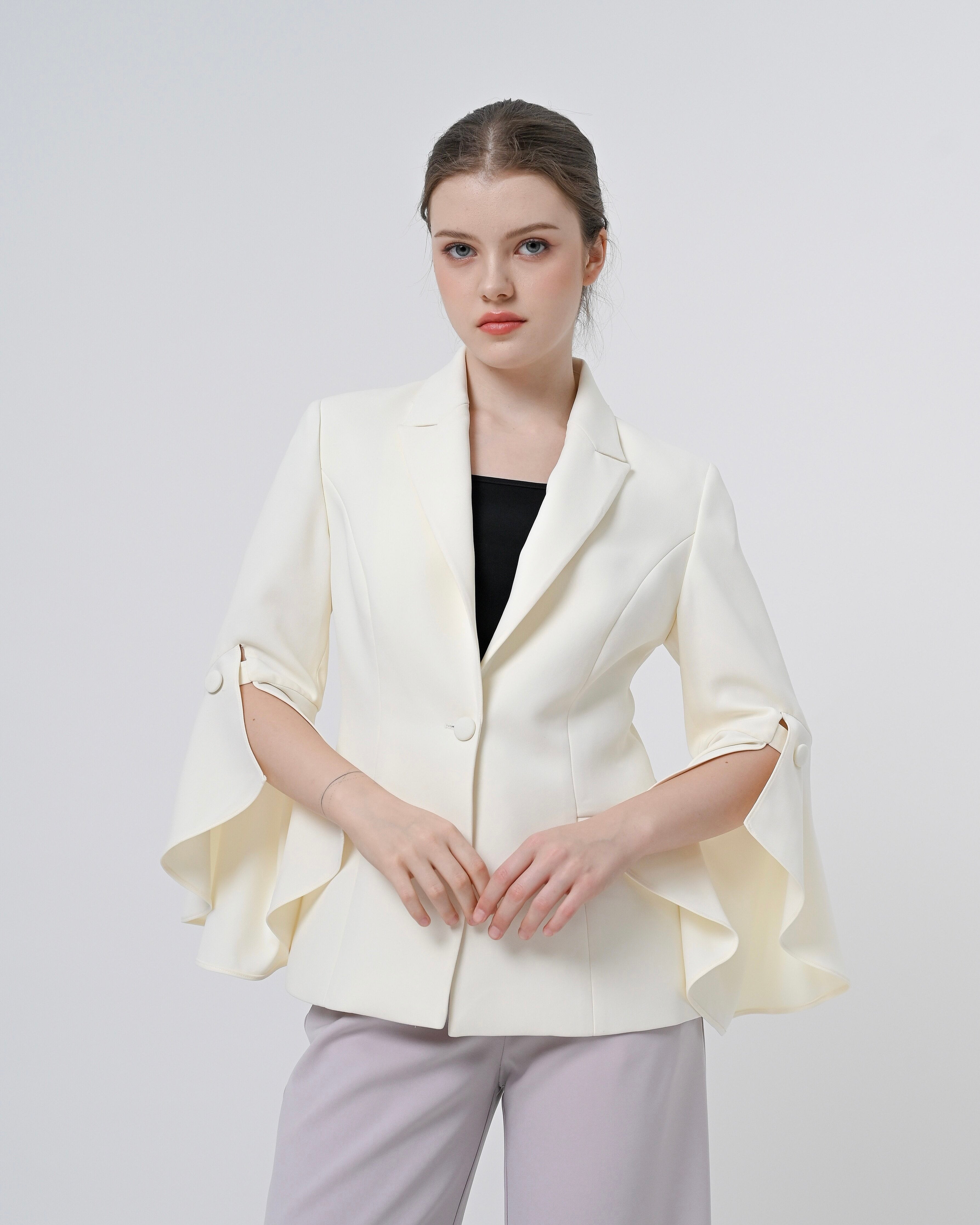 Blazer with ruffle sleeves hotsell