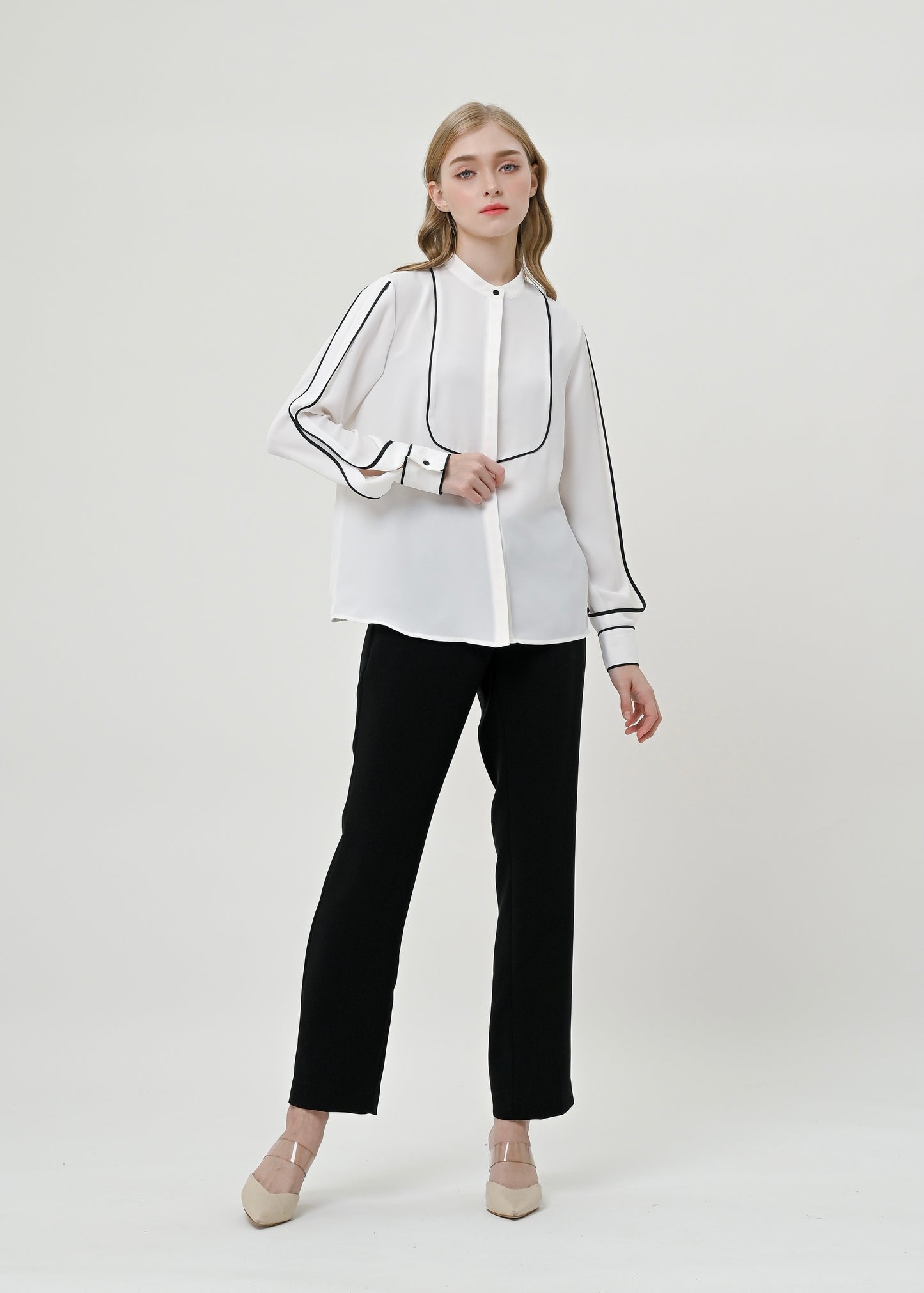 Paula Constrast-Trim Blouse