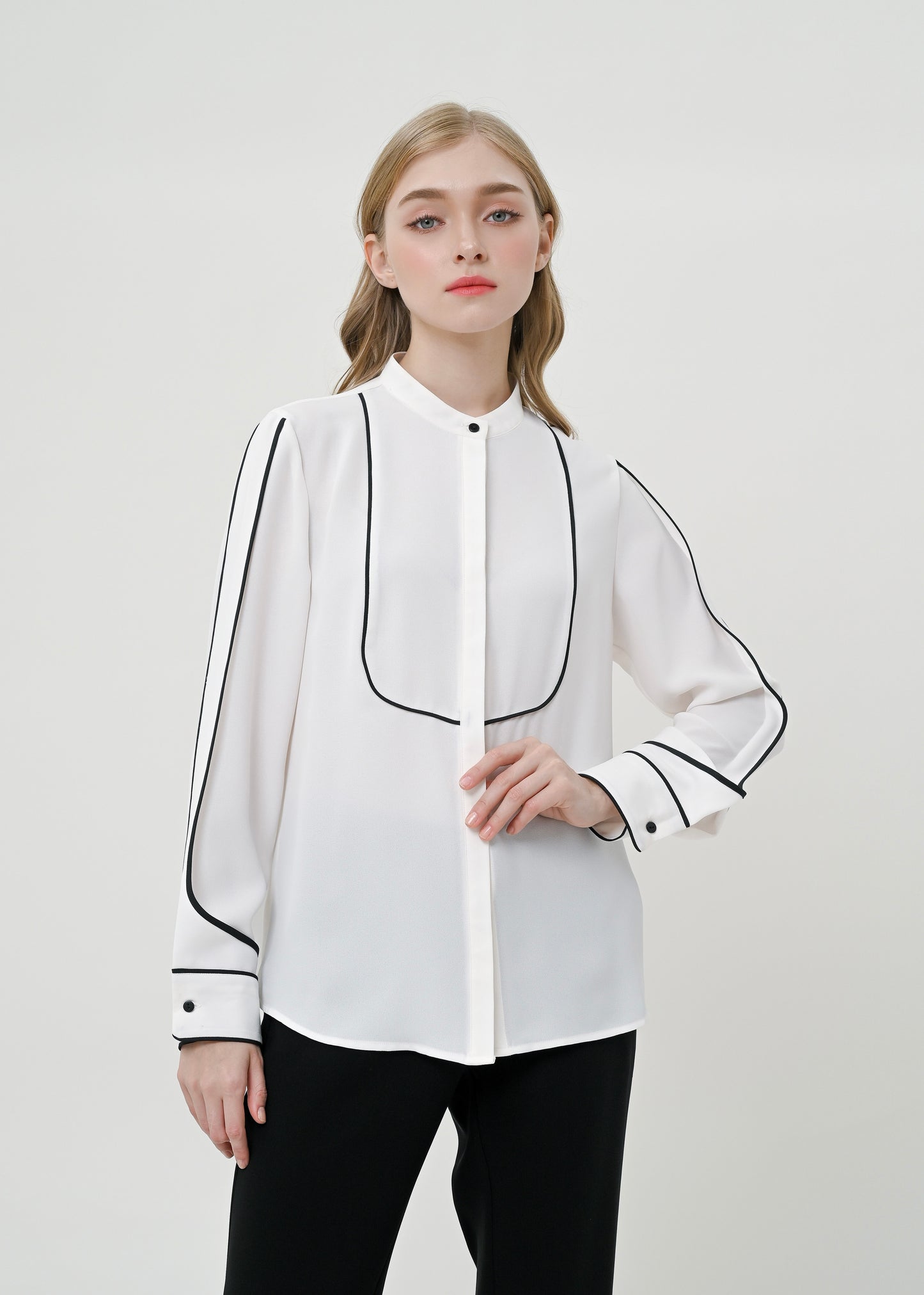 Paula Constrast-Trim Blouse