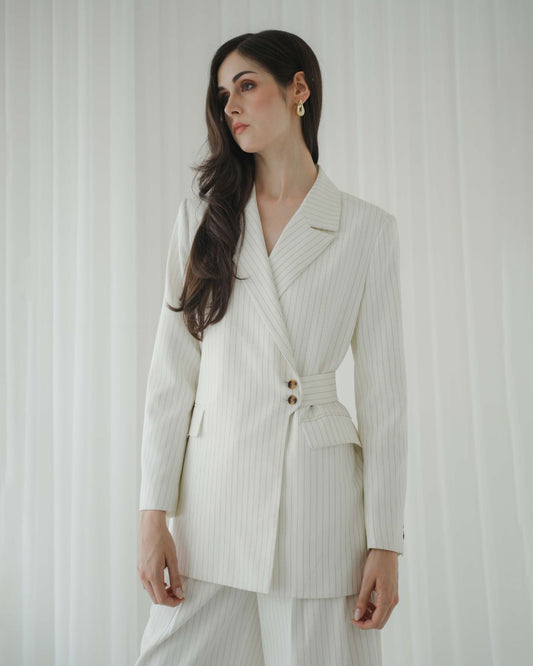 Camellia Pinstripe Belted Blazer