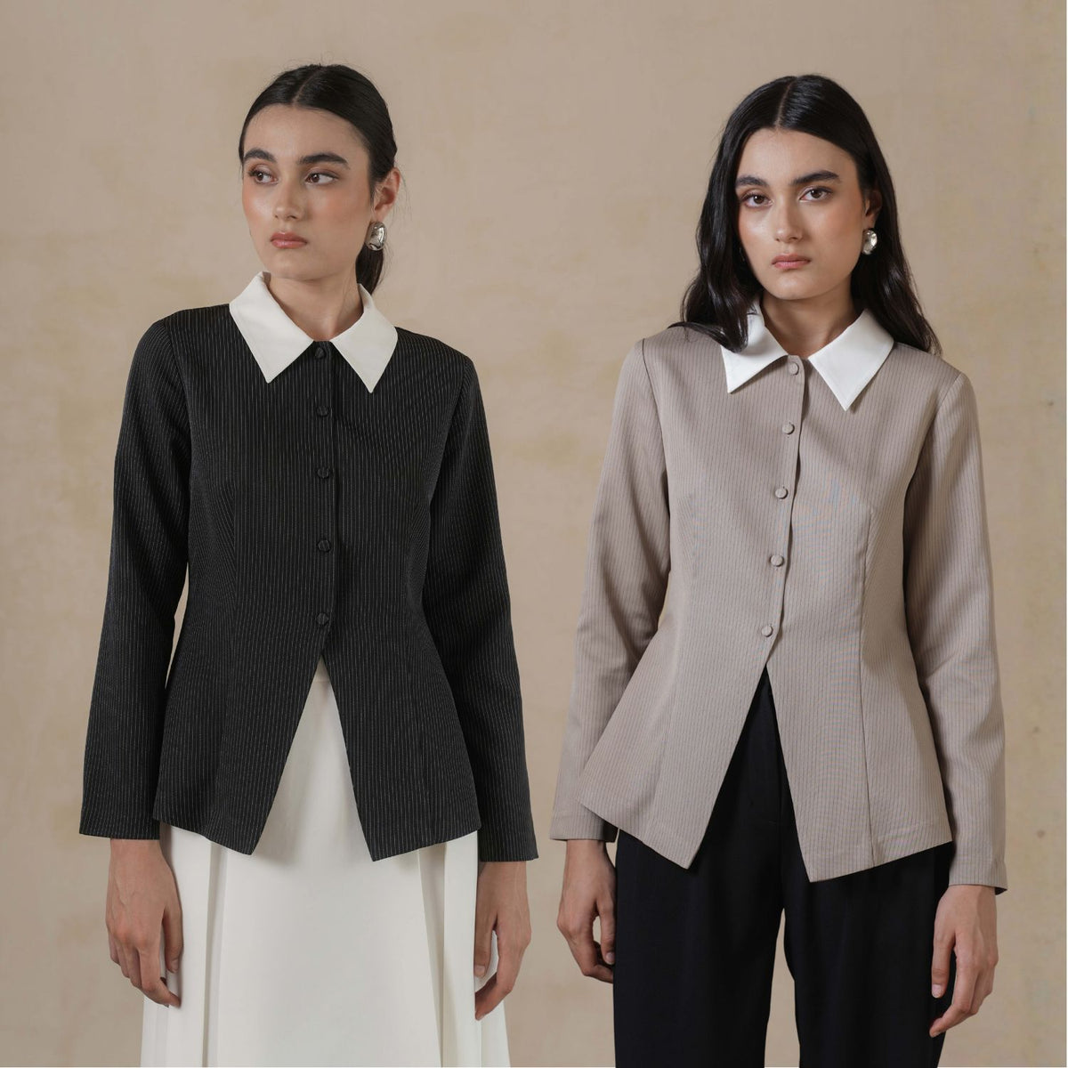 INVIO Deanna Contrast Collar Striped Shirt | Kemeja Wanita - Marea Collection