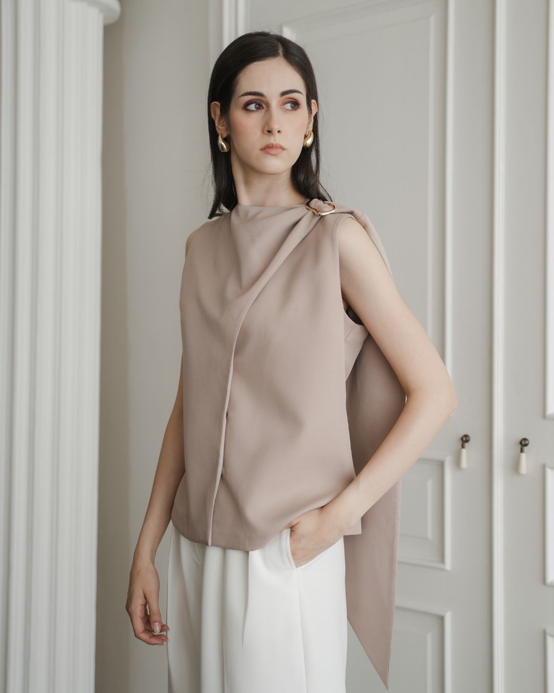 Carmella Shoulder Buckle Cape Top