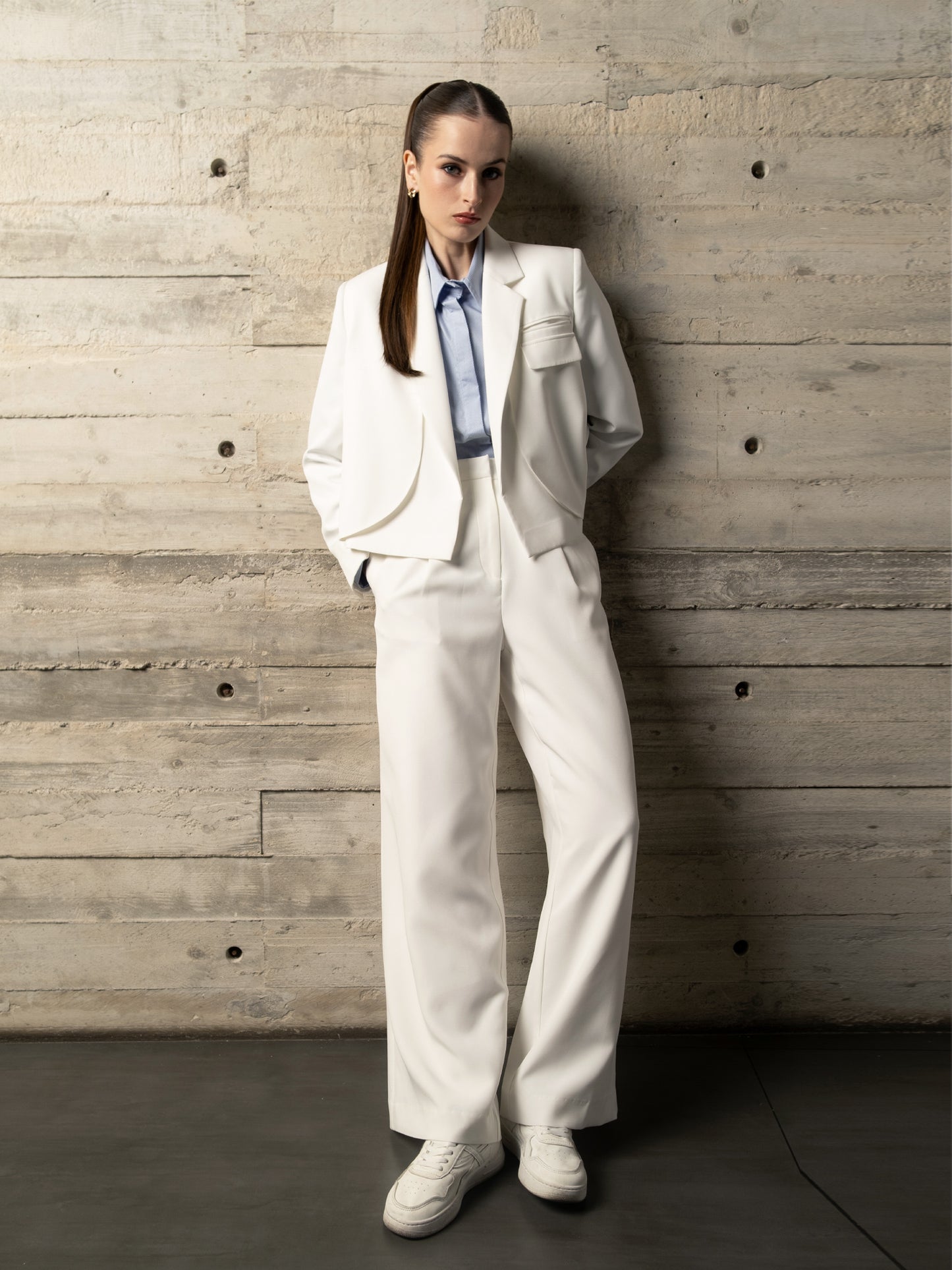 INVIO Nessie Layered-Curve Cropped Blazer | Jas Wanita - Essentia